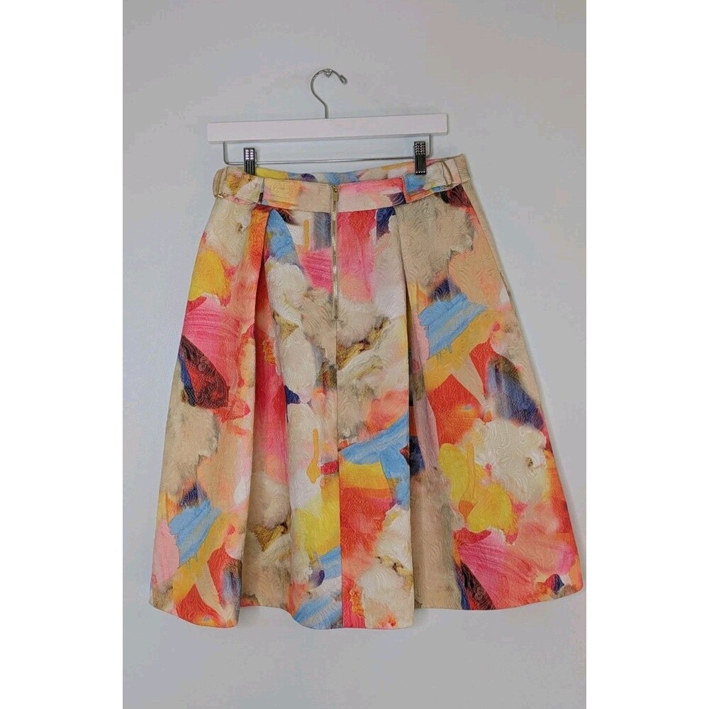 H&M Colorful Watercolor Abstract Impressionist Textured Jacquard Skirt Size 12